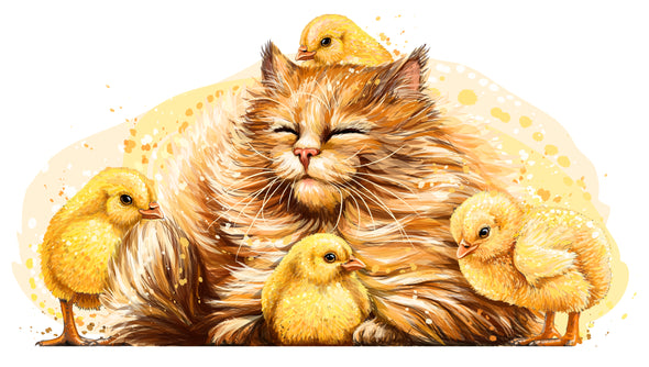 Cat & Chicks Love Painting Print 100% Australian Made