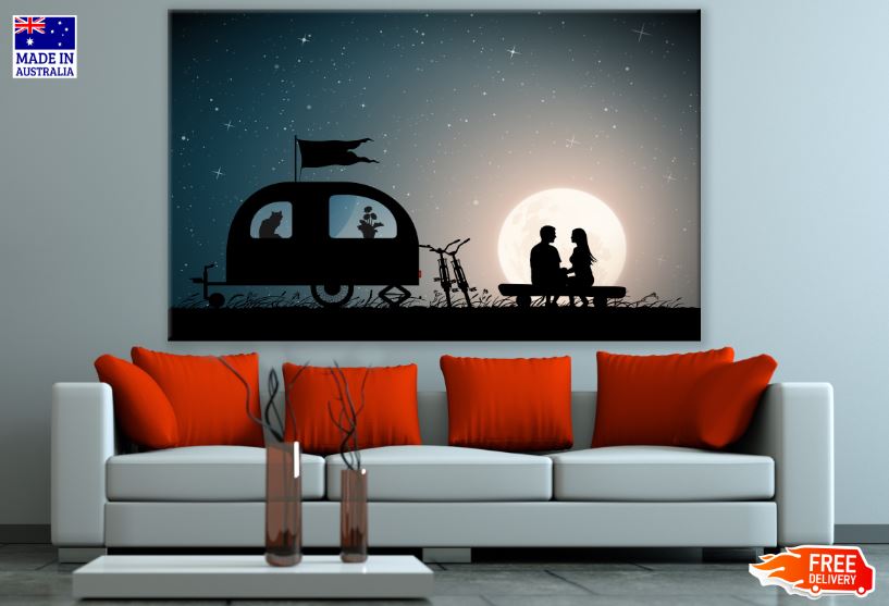 Couple with a Trailer Vector Art Print 100% Australian Made