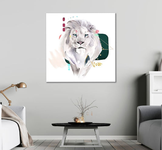 Square Canvas Lion & Abstract Shapes Design High Quality Print 100% Australian Made
