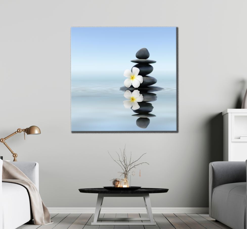 Square Canvas Zen Stones & Flower on Water High Quality Print 100% Australian Made