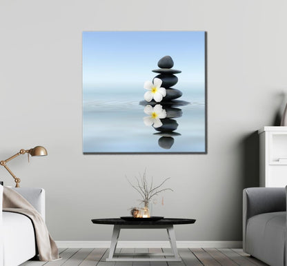 Square Canvas Zen Stones & Flower on Water High Quality Print 100% Australian Made