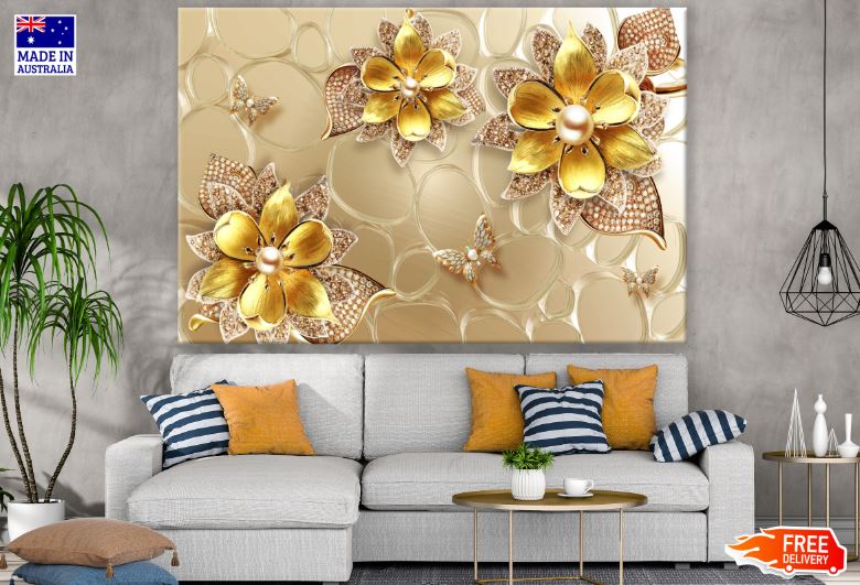 Gold & Silver 3D Floral Design Print 100% Australian Made