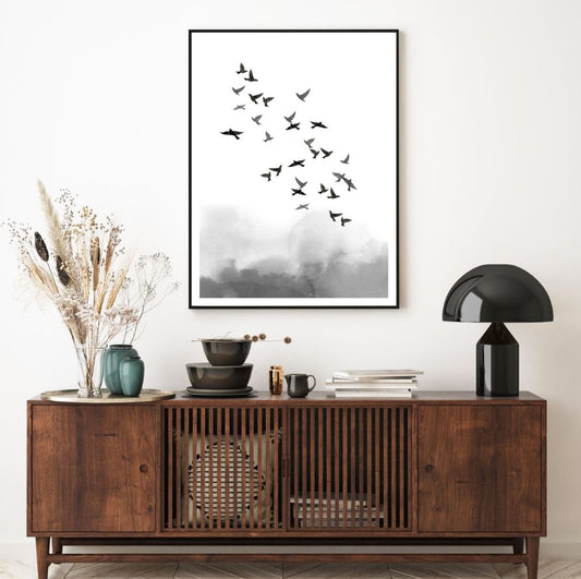 Bird Flying B&W Watercolor Painting Home Decor Premium Quality Poster Print Choose Your Sizes