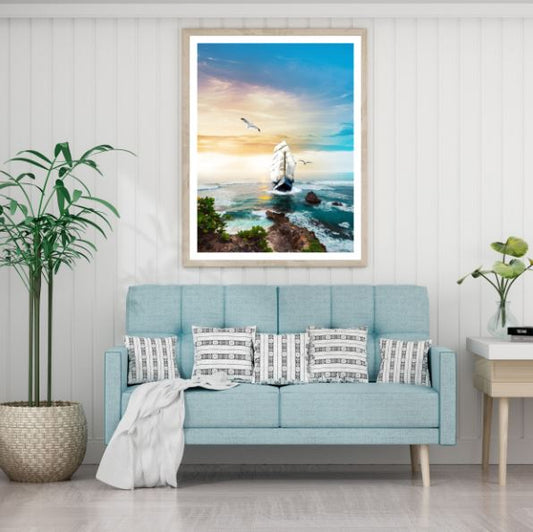 Ship Sailing on Sea Photograph Home Decor Premium Quality Poster Print Choose Your Sizes