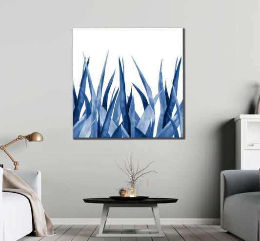 Square Canvas Blue Leaves Watercolor Painting High Quality Print 100% Australian Made