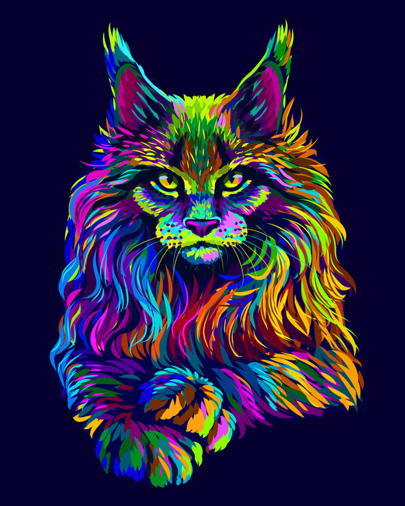 Multi-colour Cat Portrait Neon Print 100% Australian Made