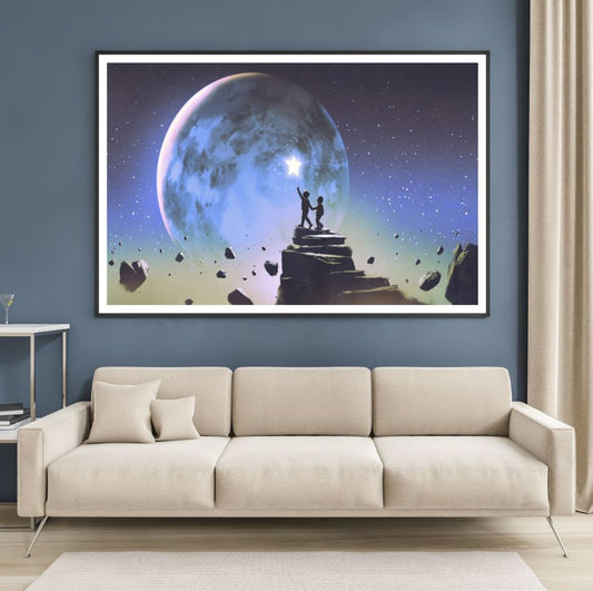 Kids & Moon Digital Art Design Home Decor Premium Quality Poster Print Choose Your Sizes