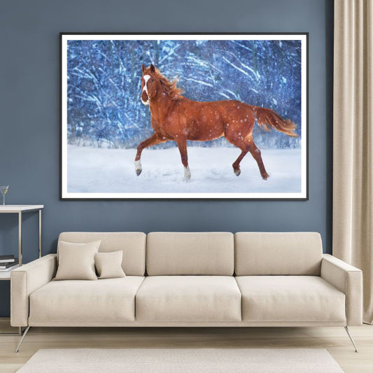 Running Horse on Snow Photograph Home Decor Premium Quality Poster Print Choose Your Sizes