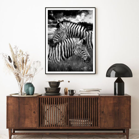 Zebras Portrait B&W Photograph Home Decor Premium Quality Poster Print Choose Your Sizes