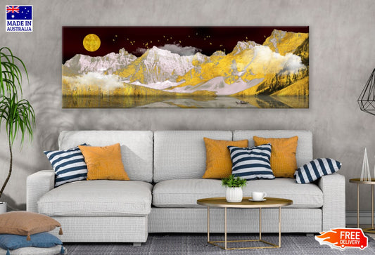 Panoramic Canvas Mountains View Abstract Design High Quality 100% Australian made wall Canvas Print ready to hang