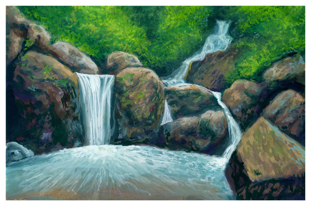 Beautiful Waterfall Scenery Oil Painting Print 100% Australian Made