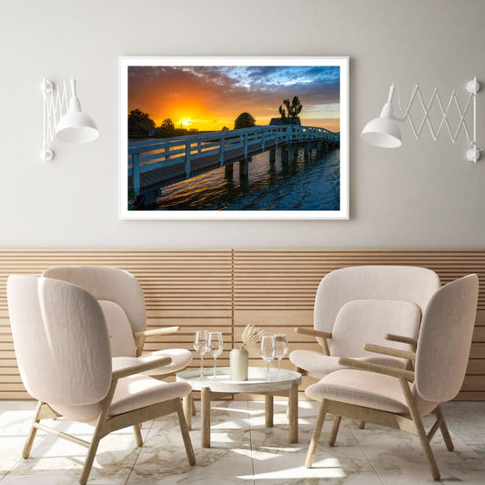 Wooden Bridge Over Lake at Sunset Home Decor Premium Quality Poster Print Choose Your Sizes