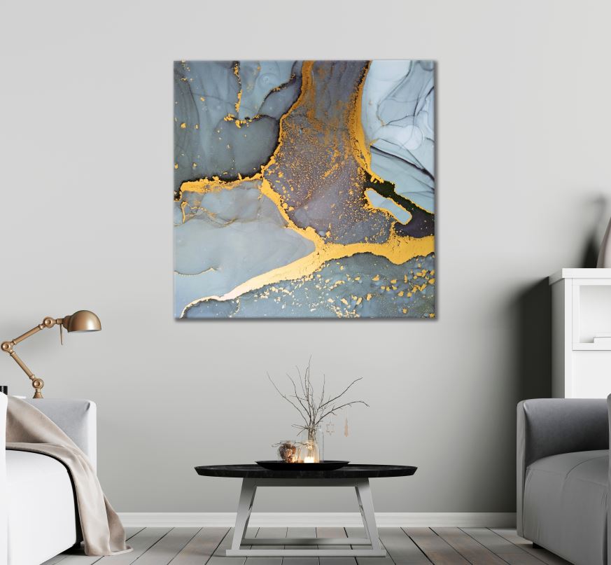 Square Canvas Gold & Grey Abstract Design High Quality Print 100% Australian Made