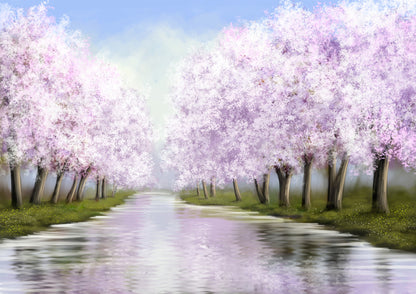 River & Blossom Trees Watercolor Print 100% Australian Made