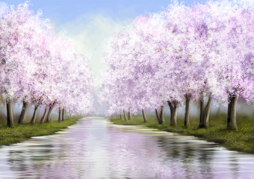 Blossom Trees Along River Paint Home Decor Premium Quality Poster Print Choose Your Sizes