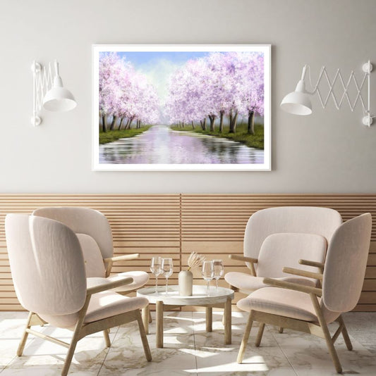 River & Blossom Trees Watercolor Home Decor Premium Quality Poster Print Choose Your Sizes