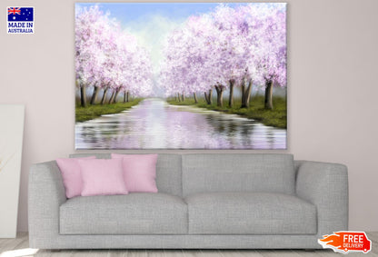 River & Blossom Trees Watercolor Print 100% Australian Made