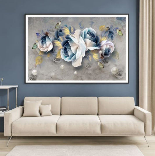 Blue & White Floral 3D Design Home Decor Premium Quality Poster Print Choose Your Sizes