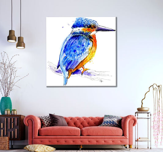 Square Canvas Kingfisher Bird Painting High Quality Print 100% Australian Made