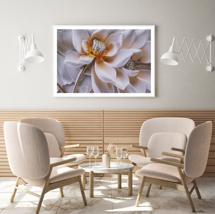 White Lotus Flowers 3D Design Home Decor Premium Quality Poster Print Choose Your Sizes