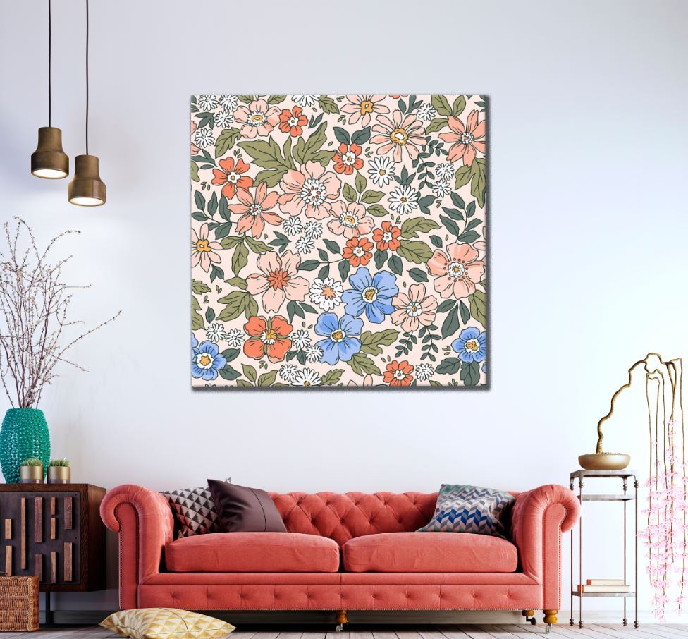 Square Canvas Colorful Flowers Pattern High Quality Print 100% Australian Made