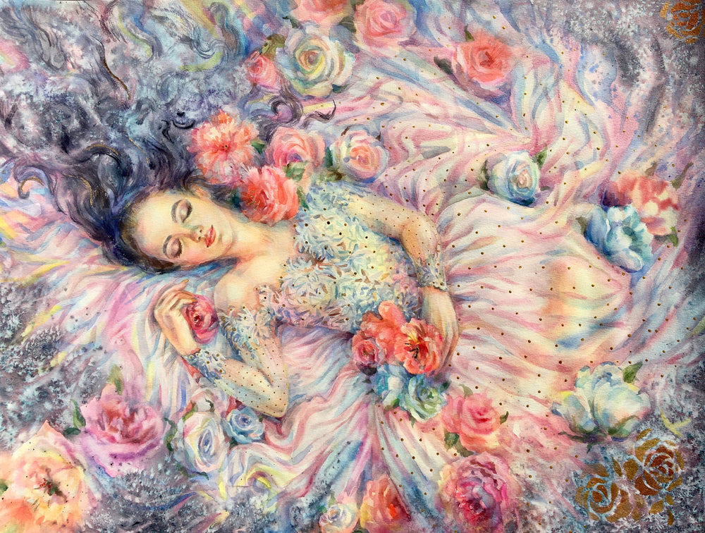 Woman Sleeping in Flowers Painting Print 100% Australian Made