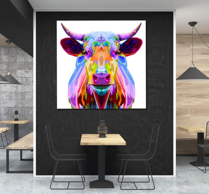 Square Canvas Colorful Cow Abstract Design High Quality Print 100% Australian Made