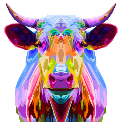 Square Canvas Colorful Cow Abstract Design High Quality Print 100% Australian Made