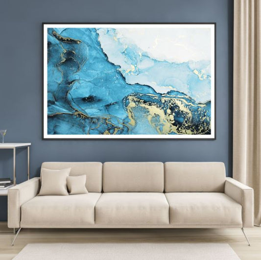 Blue White & Gold Abstract Design Home Decor Premium Quality Poster Print Choose Your Sizes