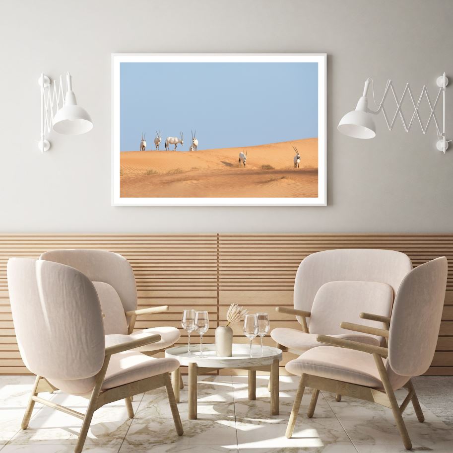 Deers on Desert Scenery View Home Decor Premium Quality Poster Print Choose Your Sizes