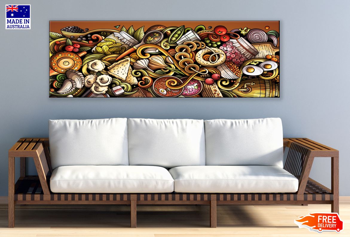 Panoramic Canvas Colorful Food & Shapes Design High Quality 100% Australian Made Wall Canvas Print Ready to Hang