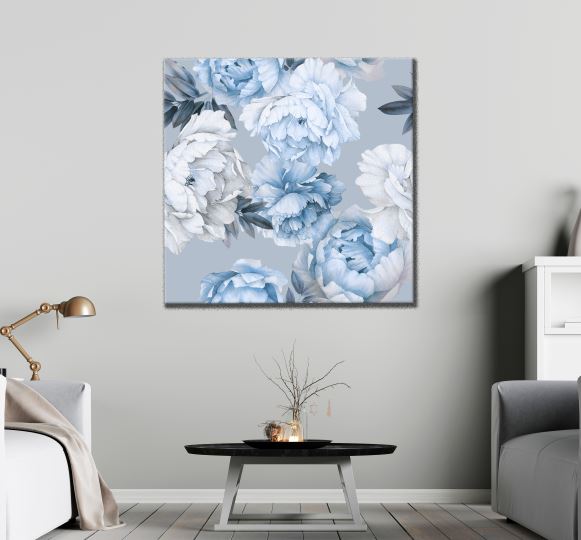 Square Canvas Blue & White Floral Painting High Quality Print 100% Australian Made