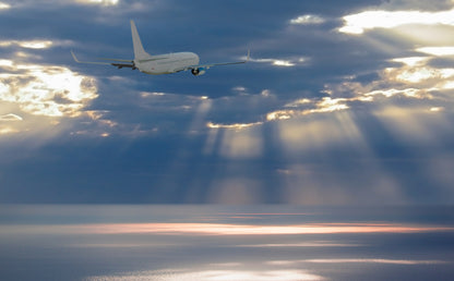 Airplane Flying Over Sea at Sunset Photograph Print 100% Australian Made