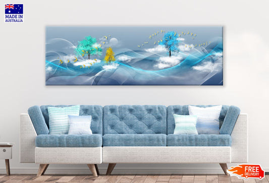 Panoramic Canvas Mountains & Trees Colorful Abstract Design High Quality 100% Australian made wall Canvas Print ready to hang