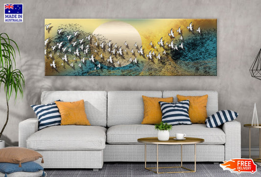 Panoramic Canvas Birds Flying Abstract Design High Quality 100% Australian made wall Canvas Print ready to hang