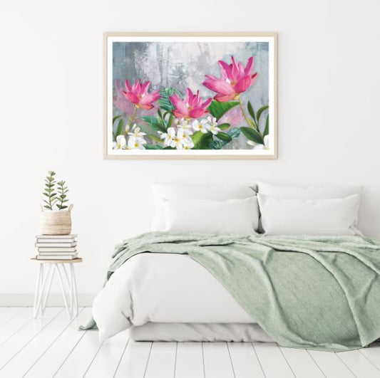 Pink & White Flowers Painting Home Decor Premium Quality Poster Print Choose Your Sizes