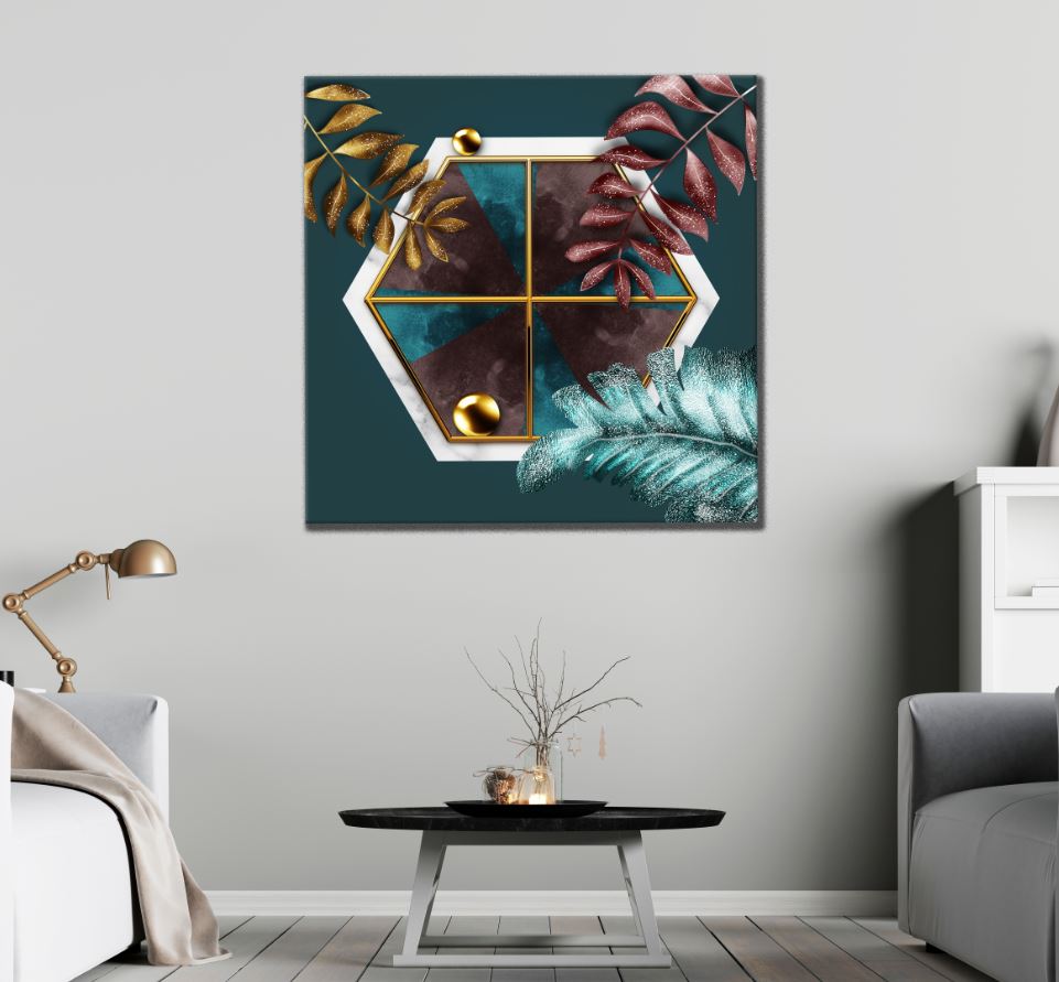 Square Canvas Leaves & Abstract Shapes Design High Quality Print 100% Australian Made