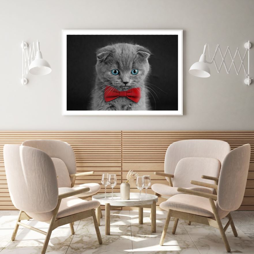 Kitten with Red Bow Photograph Home Decor Premium Quality Poster Print Choose Your Sizes