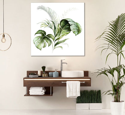 Square Canvas Leaves Watercolor Painting High Quality Print 100% Australian Made