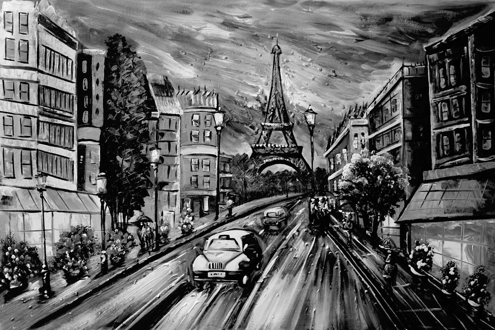 Eiffel Tower & Street B&W Paint Home Decor Premium Quality Poster Print Choose Your Sizes