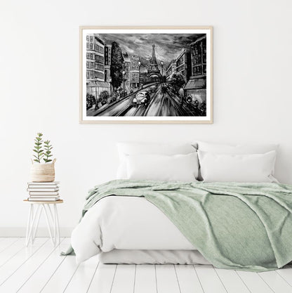 Eiffel Tower & City B&W Painiting Home Decor Premium Quality Poster Print Choose Your Sizes