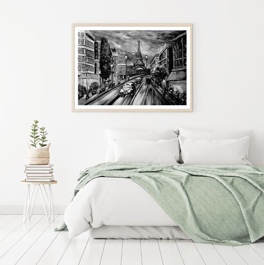 Eiffel Tower & City B&W Painiting Home Decor Premium Quality Poster Print Choose Your Sizes