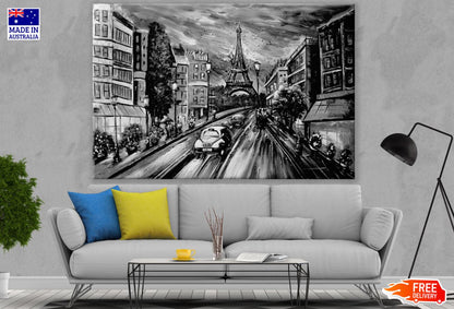 Eiffel Tower & City B&W Painiting Print 100% Australian Made