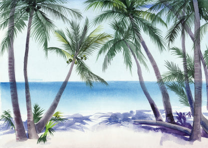 Beach & Trees View Watercolour Painting Print 100% Australian Made