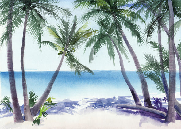 Beach & Trees View  Watercolour Painting Print 100% Australian Made
