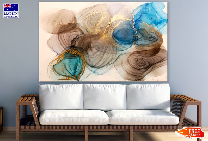 Brown Blue & Gold Abstract Design Print 100% Australian Made