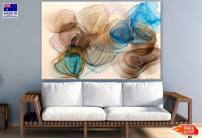 Blue Brown & Gold Abstract Design Print 100% Australian Made