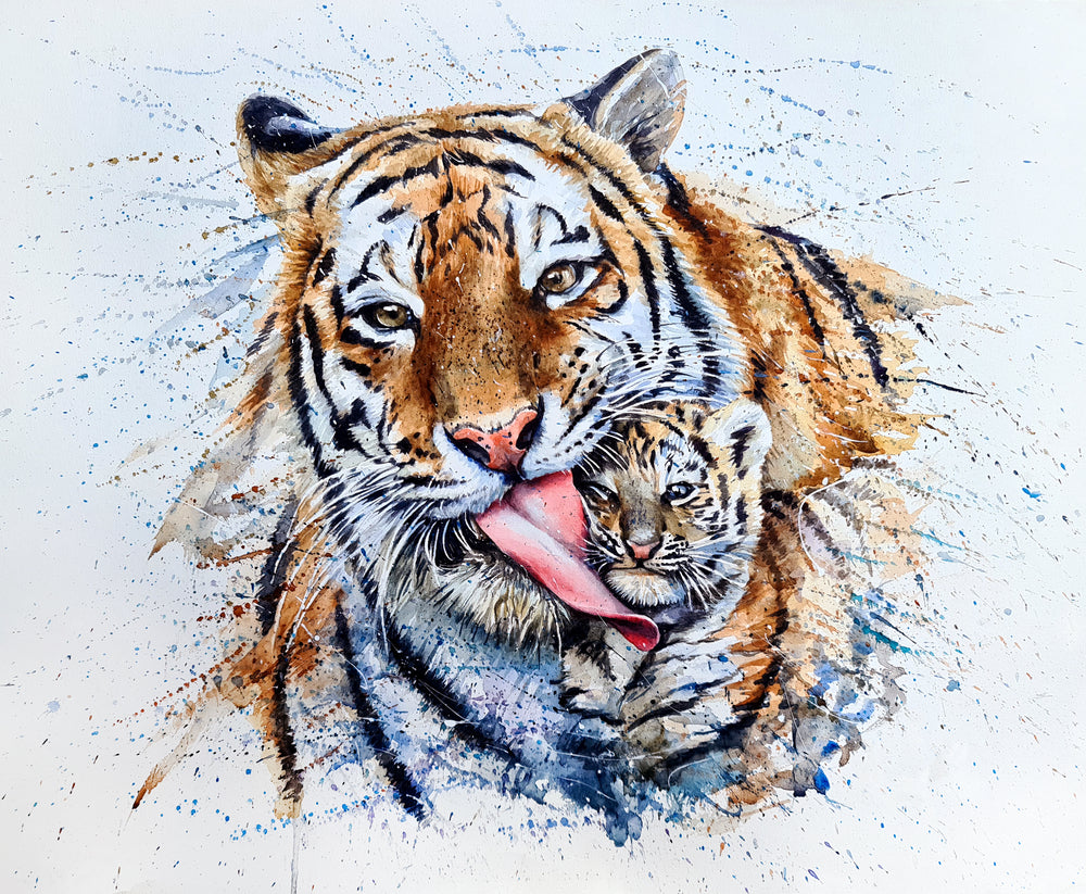 Tiger & Cub Watercolor Painting Print 100% Australian Made