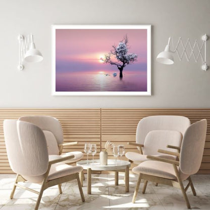 Tree in Lake at Sunset Scenery Home Decor Premium Quality Poster Print Choose Your Sizes