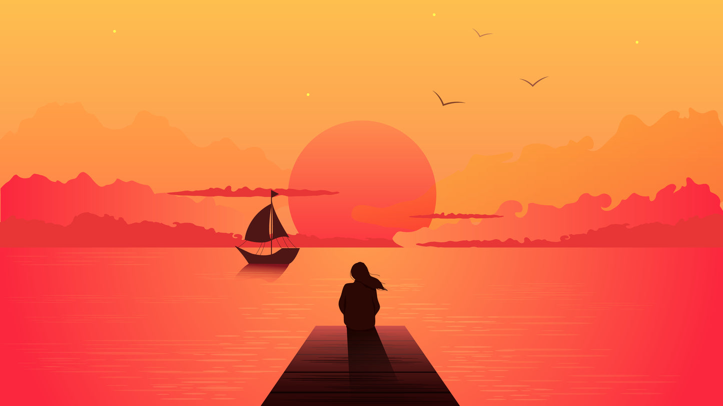 Woman on Wooden Pier Vector Art Home Decor Premium Quality Poster Print Choose Your Sizes